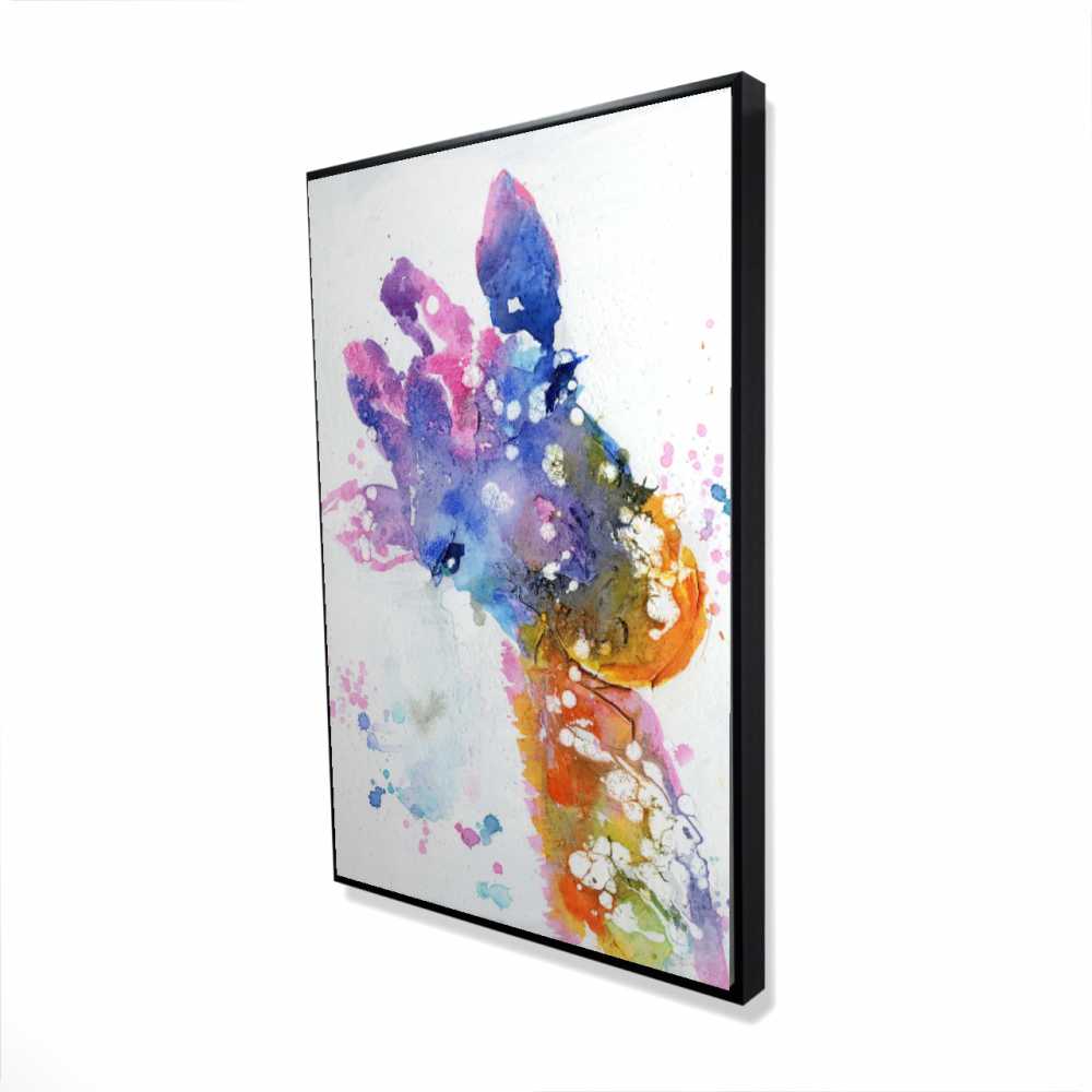 2081-3624-AN23 24 x 36 in. Abstract Giraffe with Color Splash - Blue Modern Framed Canvas