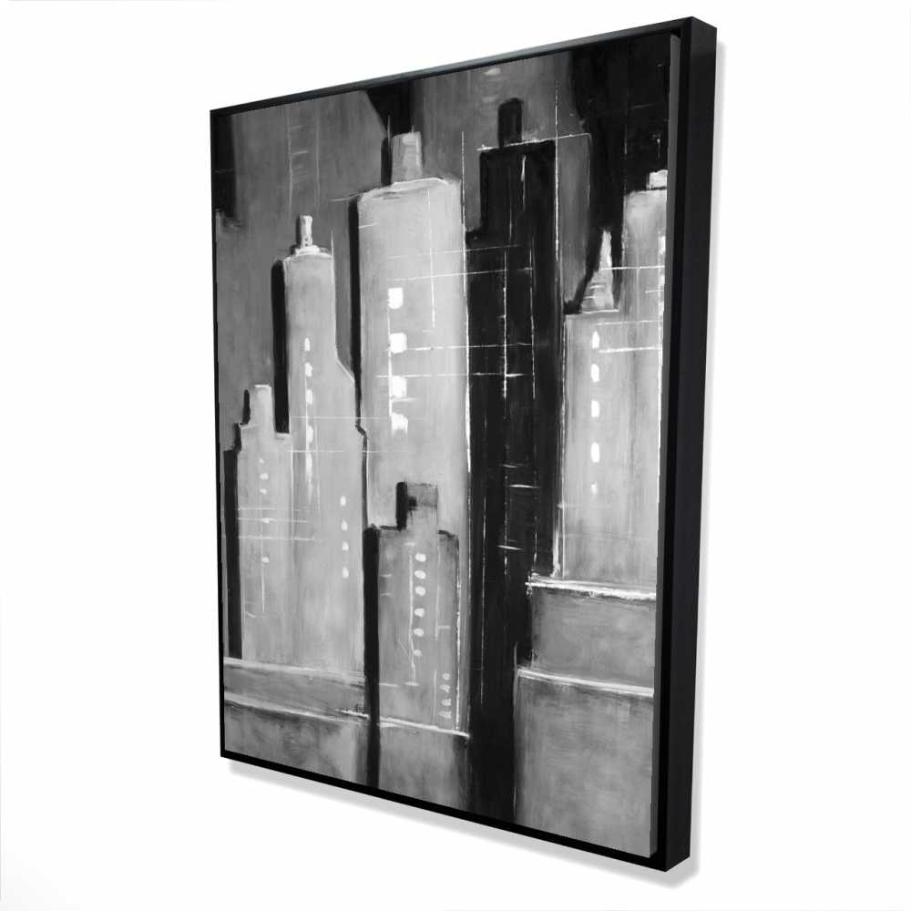 2081-4836-CI301 36 x 48 in. Abstract Black & White Buildings - Framed Canvas Decor