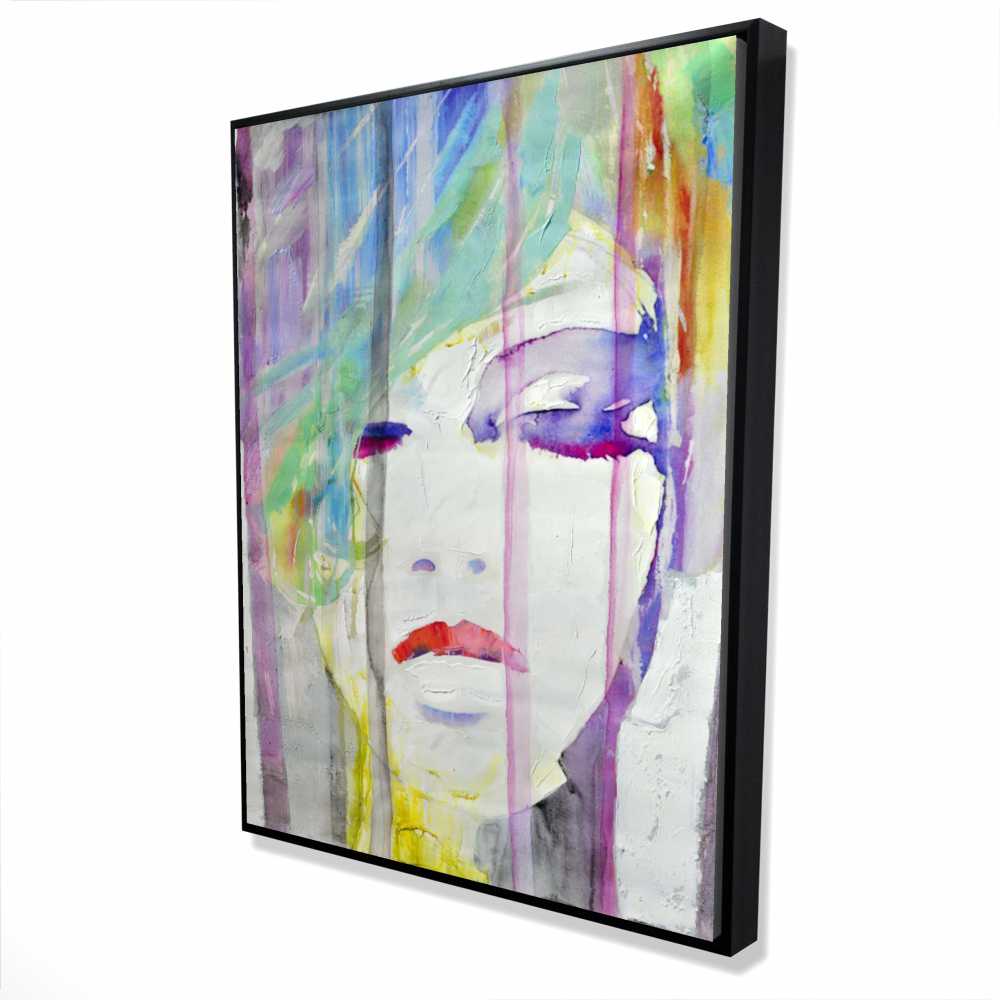 2081-4836-FI6 36 x 48 in. Abstract Colorful Portrait - Turquoise Woman Framed Canvas