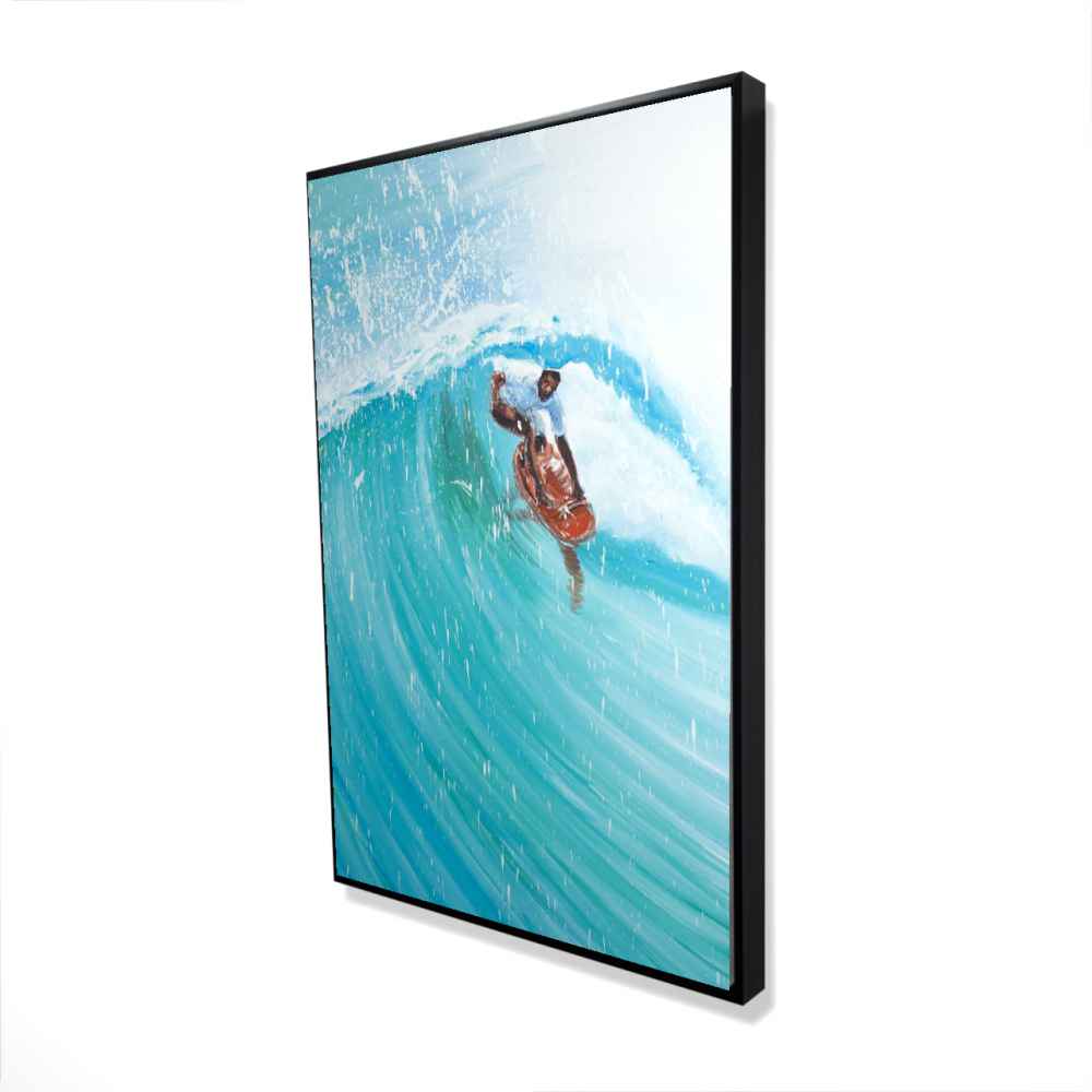 2081-3624-SP48 24 x 36 in. Surfer in the Middle of the Wave - Framed Canvas Art - Decor