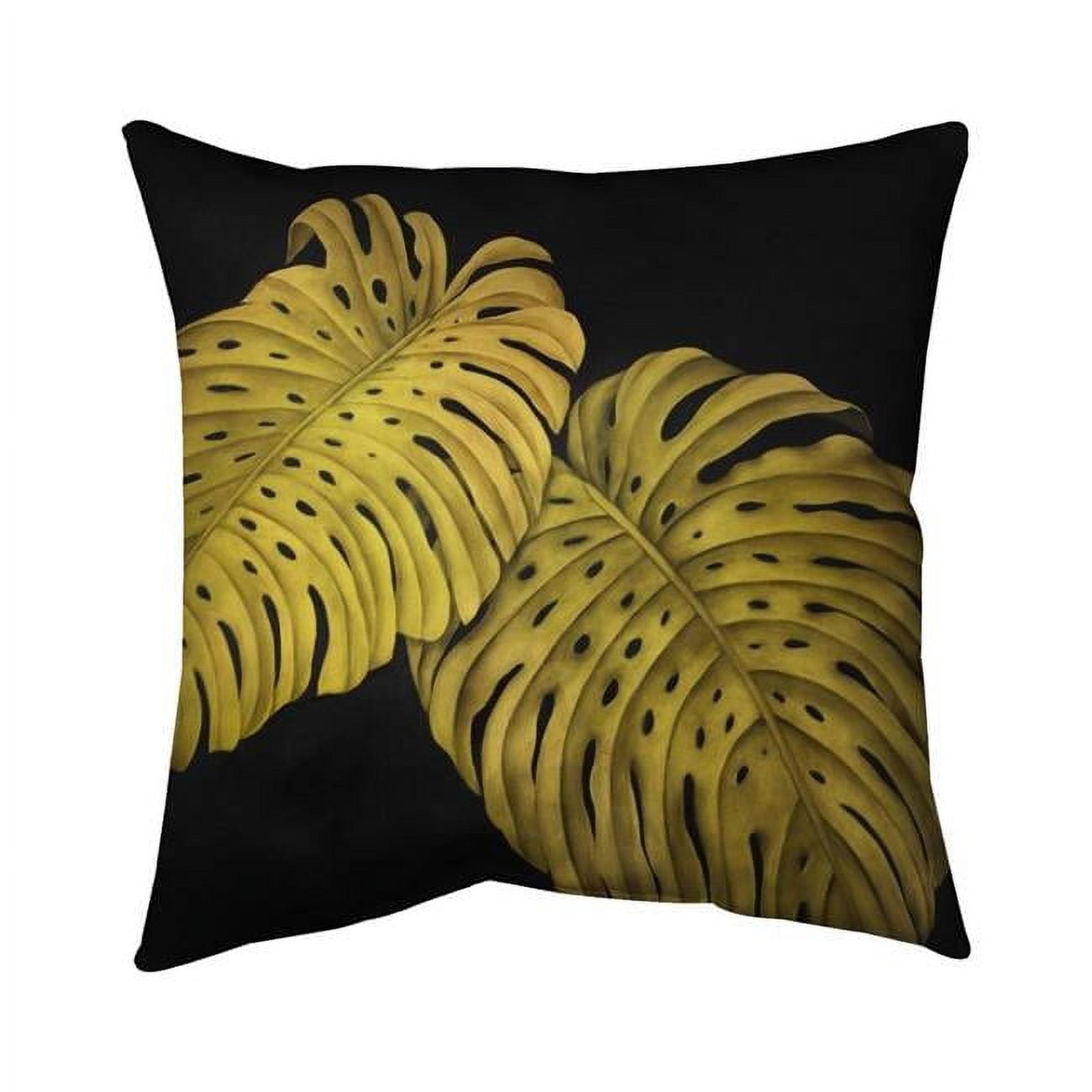 18 x 18 in. Gold Monstera-Double Sided Print Indoor Pillow