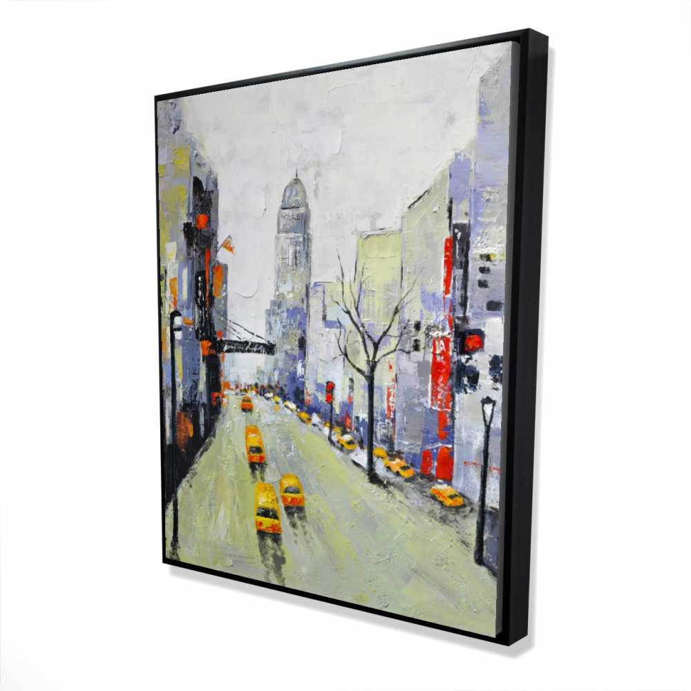 2081-6048-CI33 48 x 60 in. Gray Street with Yellow & Red Accents - Office Car Framed Canvas