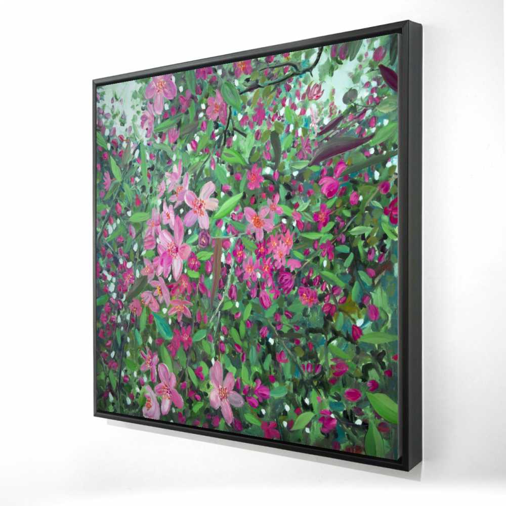 2081-3636-FL373 36 x 36 in. Cherry Tree Blooming - Green Illustrative Framed Canvas Art