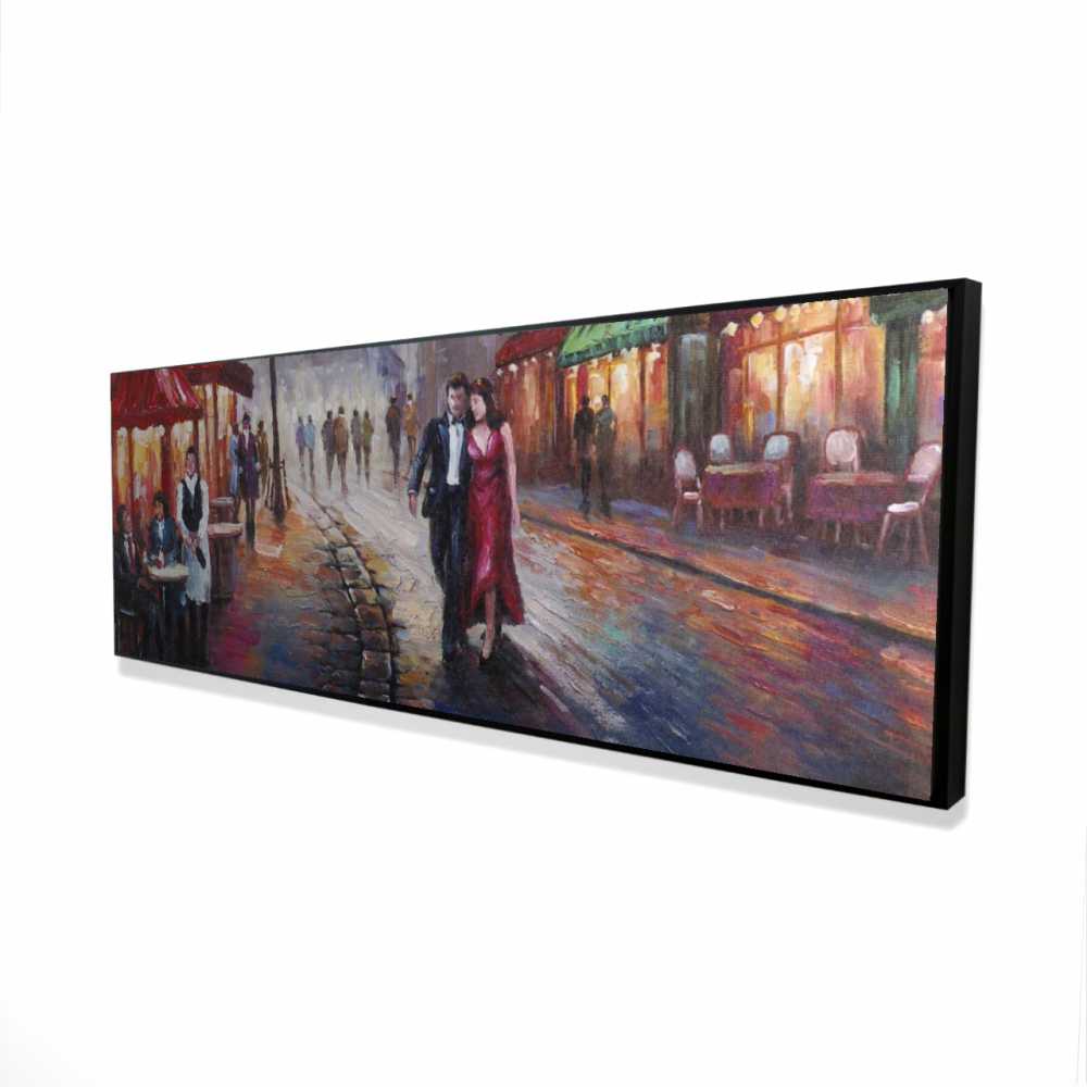 2081-2060-ST21 20 x 60 in. Dressed Up Couple - Brown Building Framed Canvas Decor