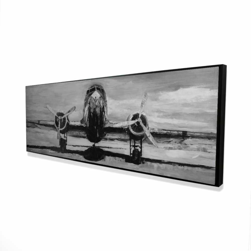 2081-2060-TR20 20 x 60 in. Grayscale Plane - Office Aviation Framed Canvas - Home Decor