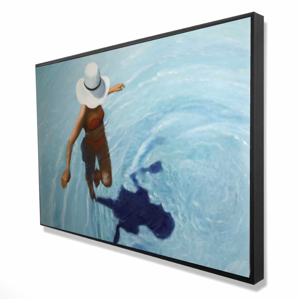 2081-2436-FI64 24 x 36 in. On Vacation - Hyperrealist Blue Framed Canvas for Home Decor
