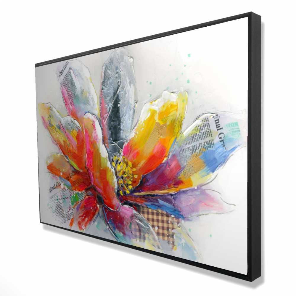 2081-2436-FL62 24 x 36 in. Abstract Flower with Texture - Modern Red Framed Canvas
