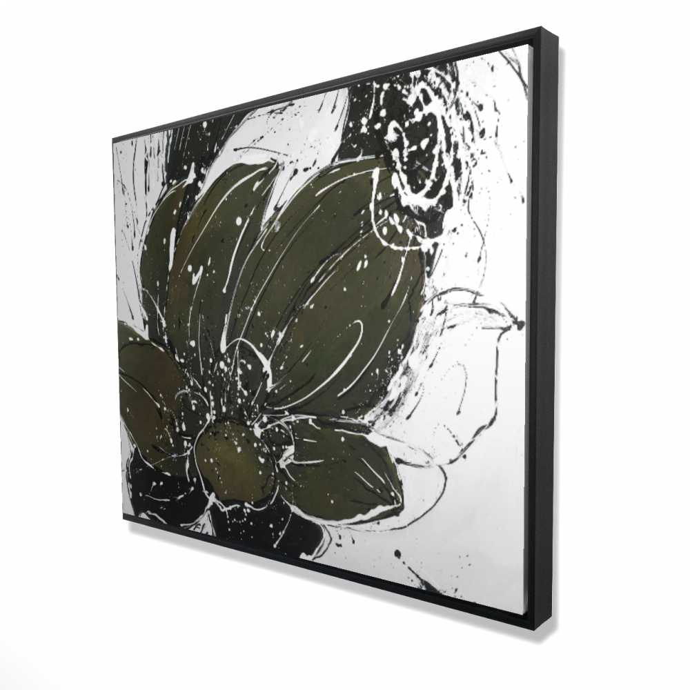 2081-4860-FL200 48 x 60 in. Abstract Flower with Paint Splash - Green Framed Canvas Art