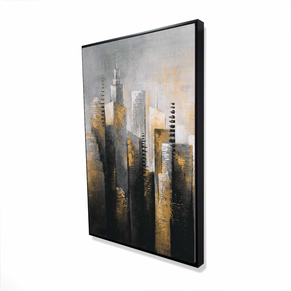 2081-3624-CI275-1 24 x 36 in. Abstract Gold Skyscraper - Building Cities Framed Canvas Art