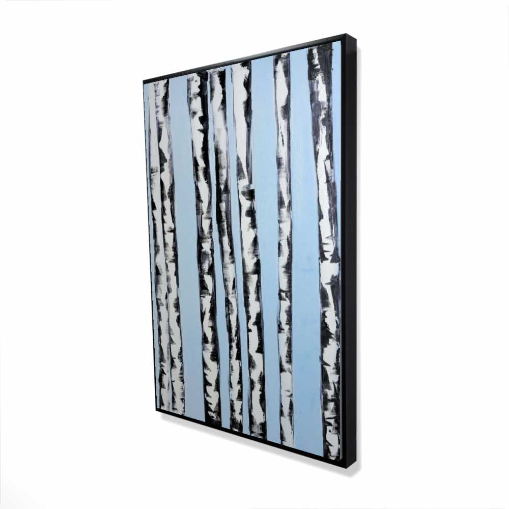 2081-3624-LA52 24 x 36 in. Birches on a Blue Background - Modern Black Framed Canvas