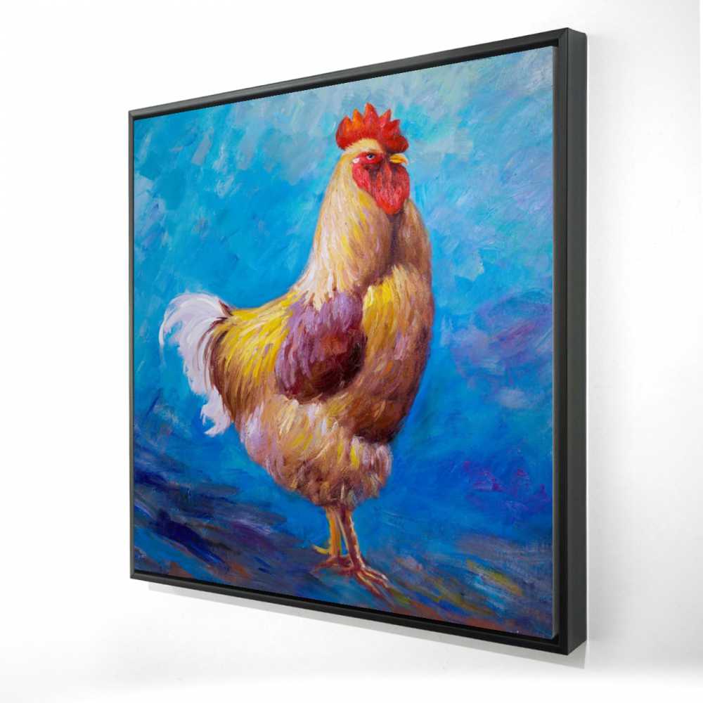 2081-3636-AN200 36 x 36 in. Beautiful Rooster - Classic Blue Framed Canvas Home Decor