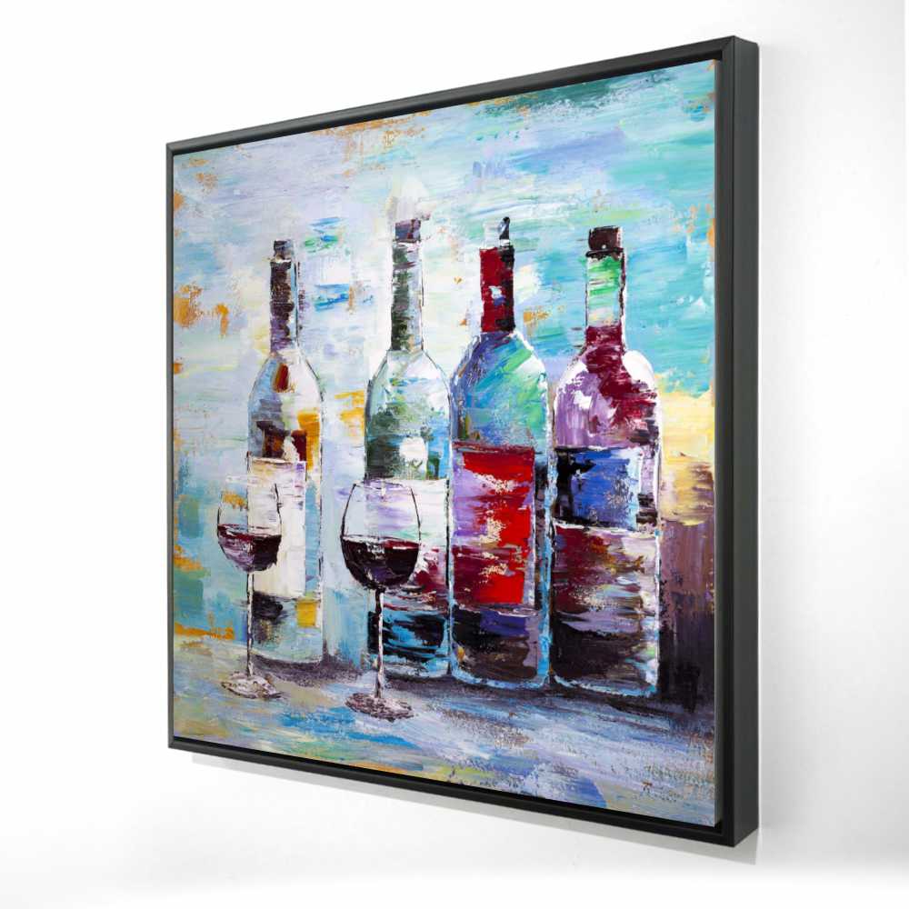 2081-3636-GA24 36 x 36 in. Four Bottles of Wine - Still Life Contemporary Canvas Art