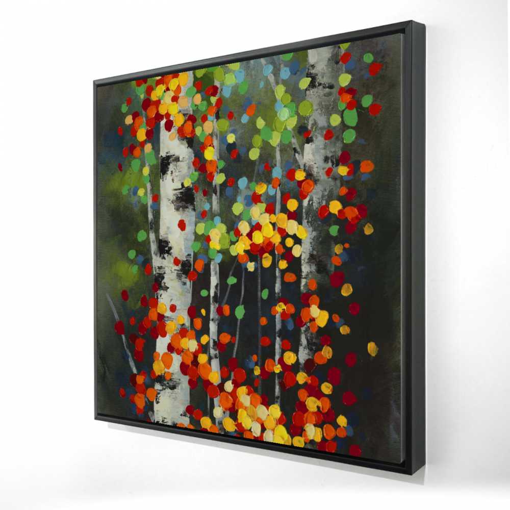 2081-3636-LA55 36 x 36 in. Colorful Dotted Leaves Birches - Framed Canvas