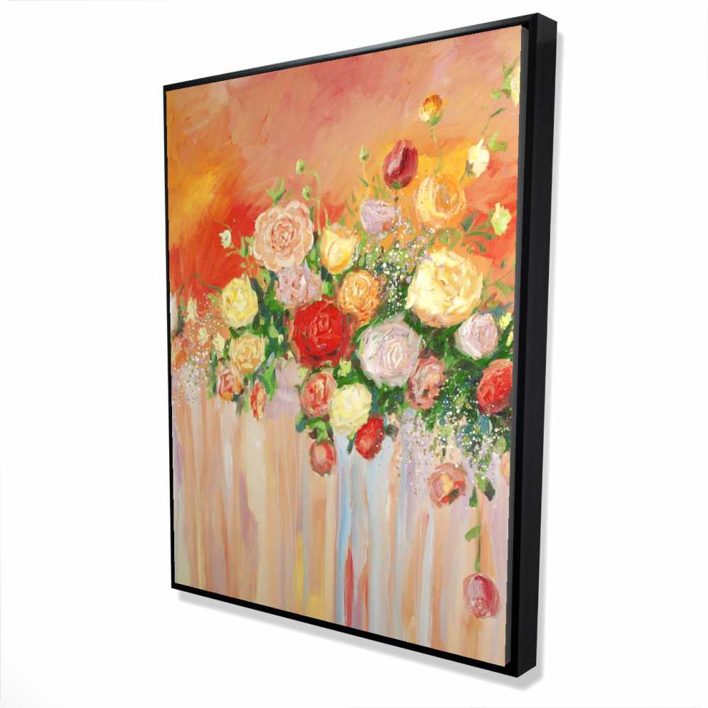 2081-4836-FL155 36 x 48 in. Bouquet of Multicolor Abstract Flowers - Orange Bedroom Canvas