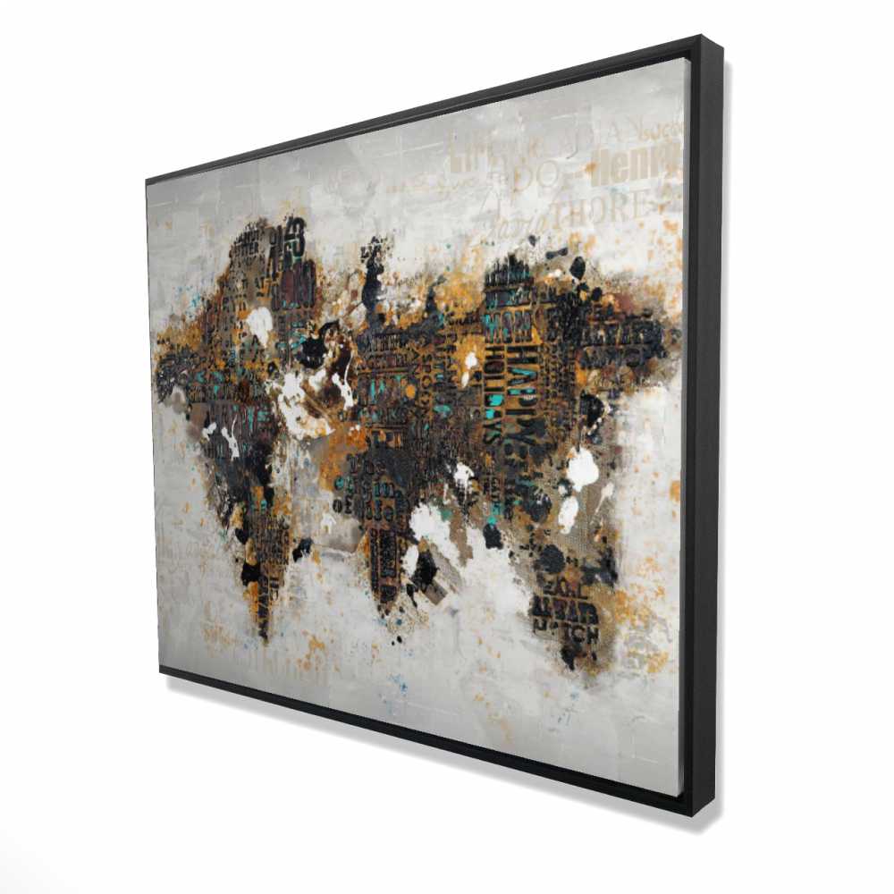 2081-4860-CI146 48 x 60 in. Abstract World Map with Typography - Modern Framed Canvas Art
