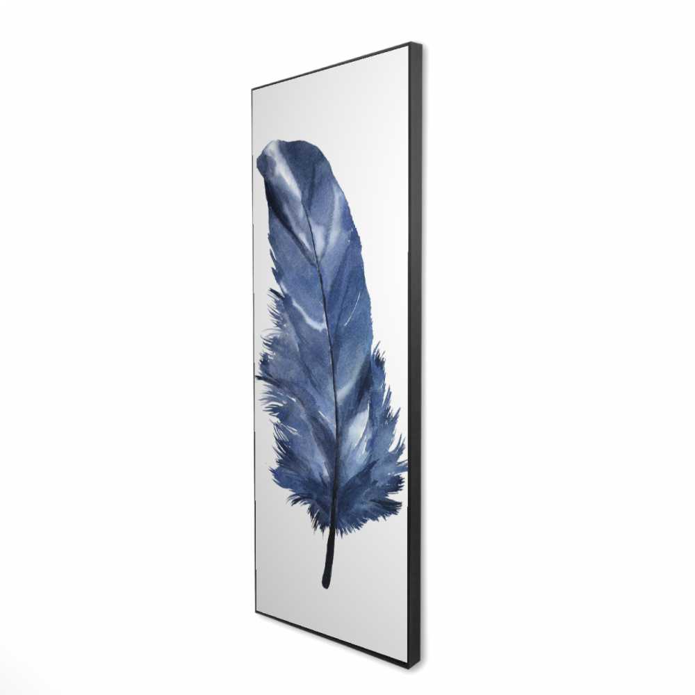 2081-6020-AN428 20 x 60 in. Blue Feather - Classic Blue Feathers Framed Canvas Decor