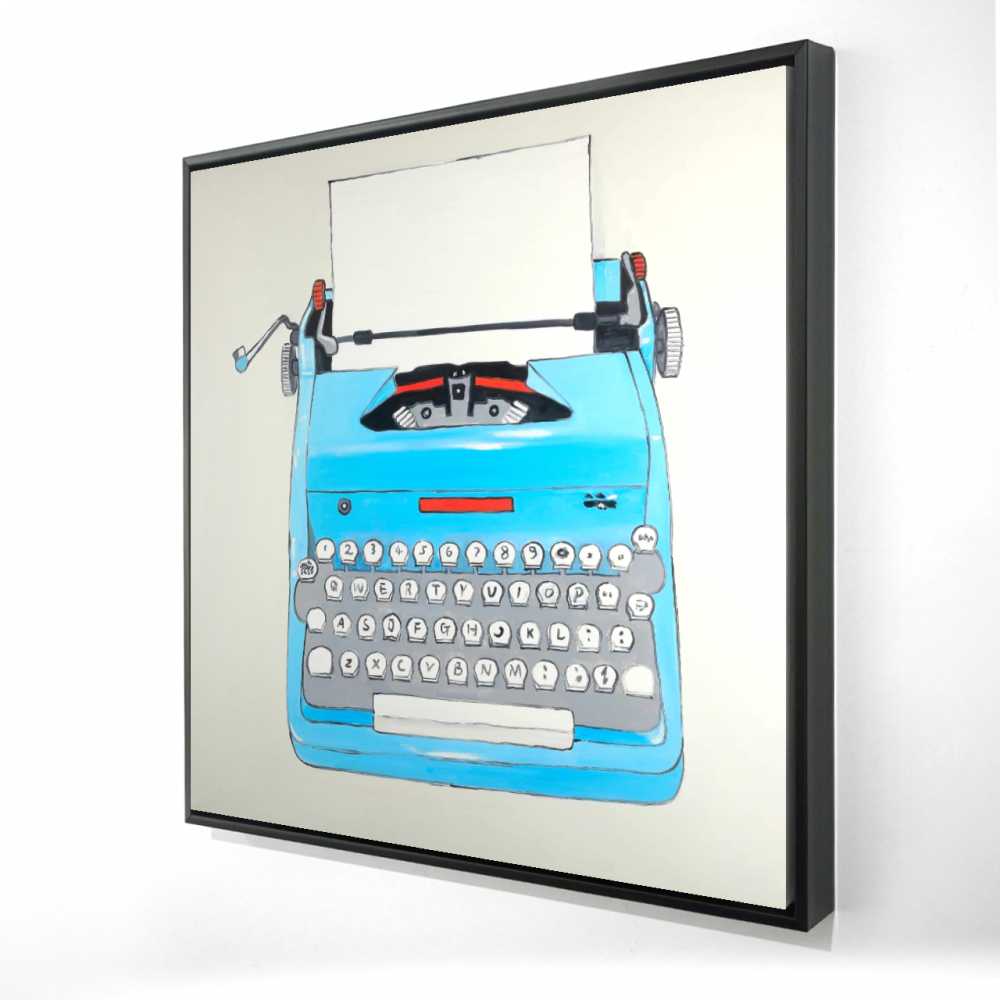 2081-3636-MI72 36 x 36 in. Blue Typewriter Machine - Beige Bedroom Framed Canvas Decor
