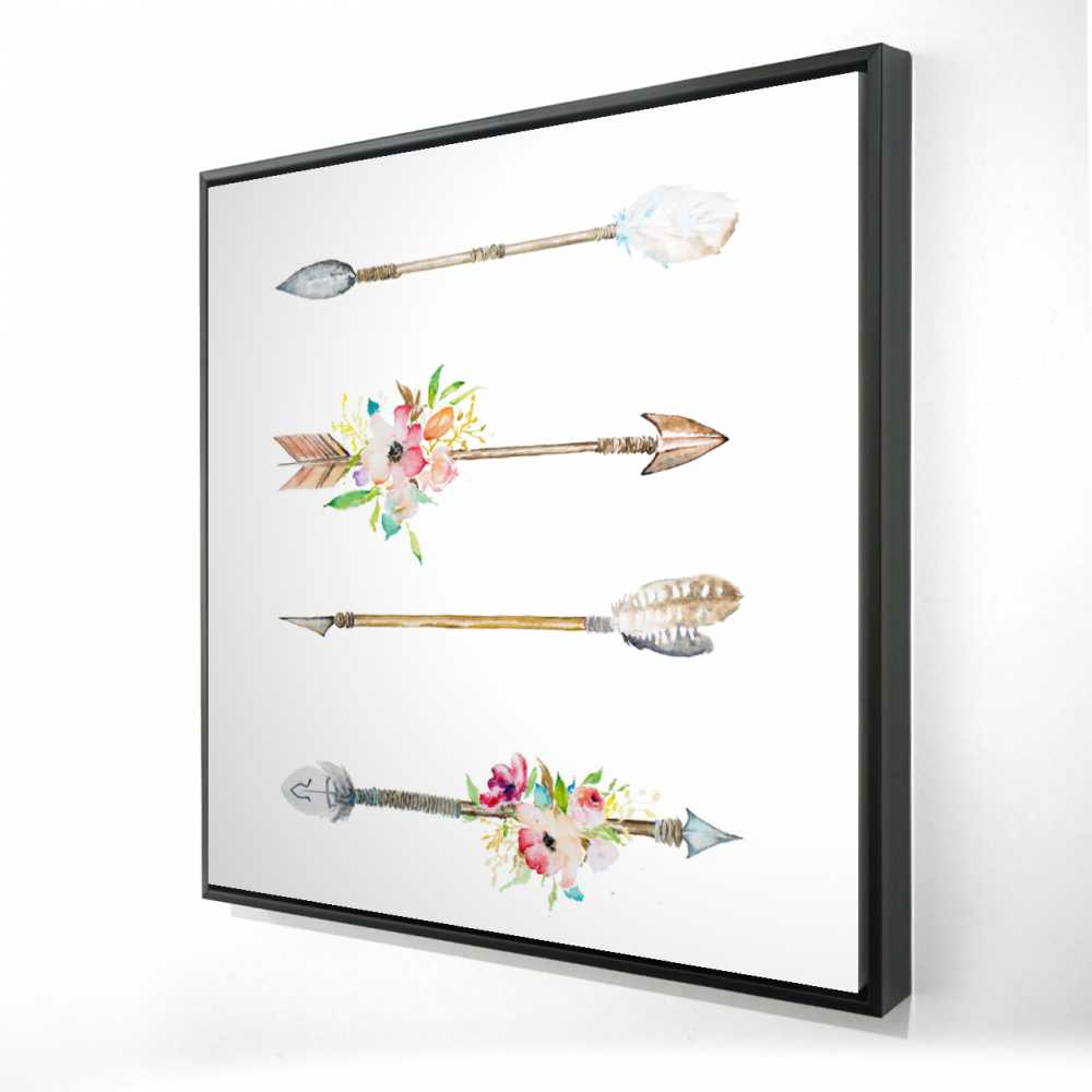 2081-3636-MI90 36 x 36 in. Fleches Et Fleurs - Brown Framed Canvas for Bedroom Decor