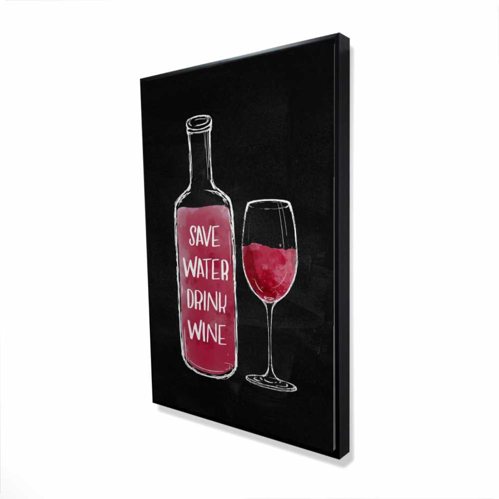 2081-3624-QU43 24 x 36 in. Save Water Drink Wine Black Kitchen Framed Canvas Decor