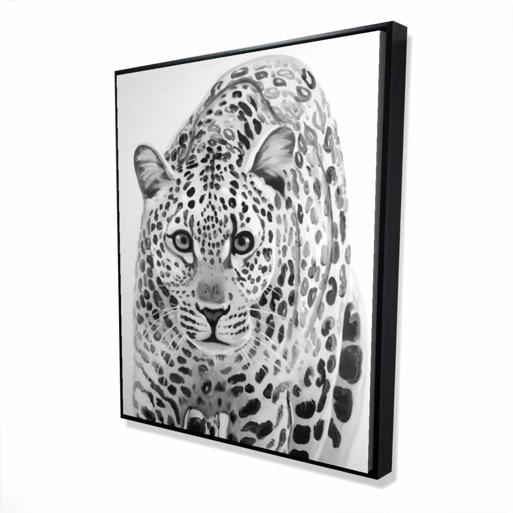 2081-6048-AN244 48 x 60 in. Leopard Ready to Attack - White Wildlife Framed Canvas Art
