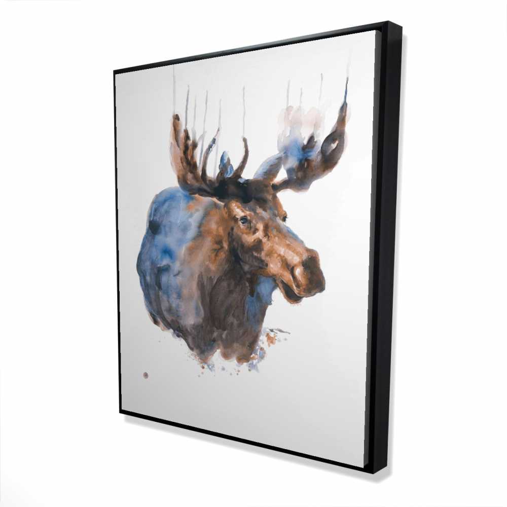 2081-6048-AN254-1 48 x 60 in. Abstract Blue Moose - Rustic Deer Framed Canvas Home Decor