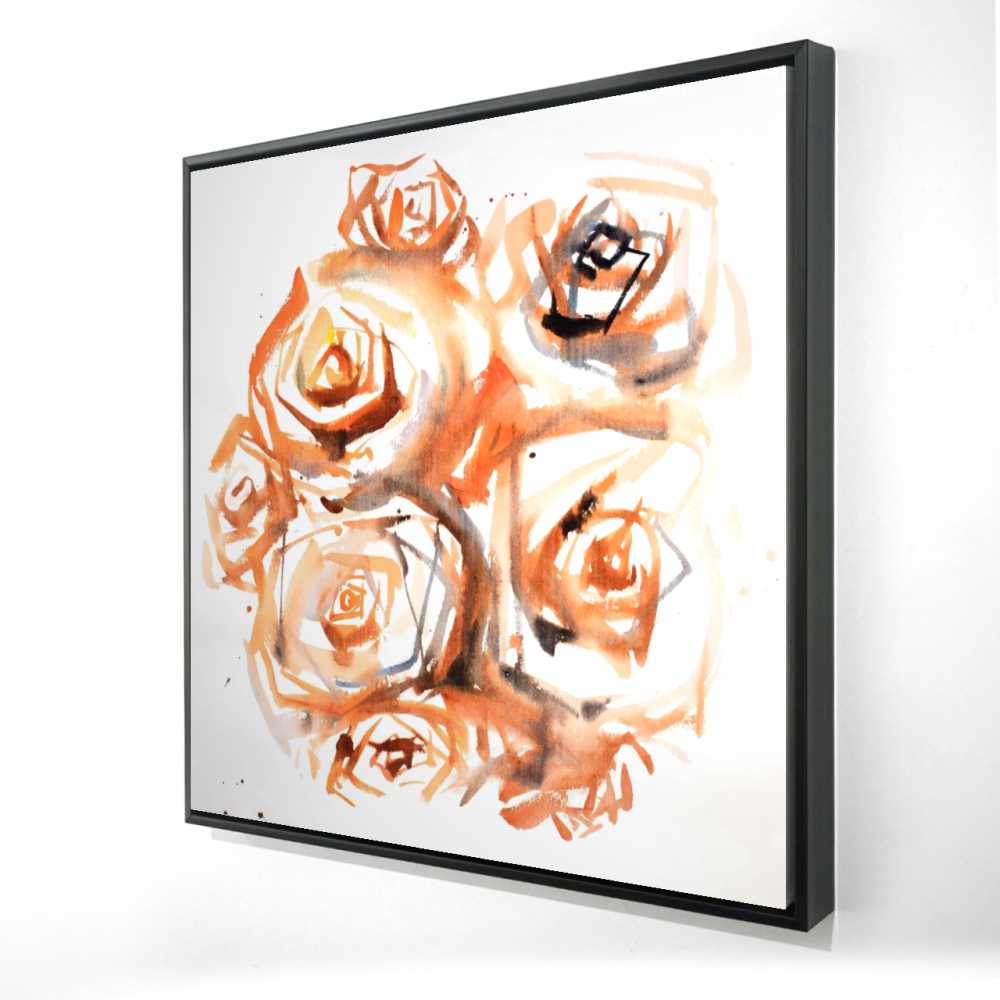 2081-3636-FL268 36 x 36 in. Sepia Style Abstract Roses Bundle - Brown Framed Canvas