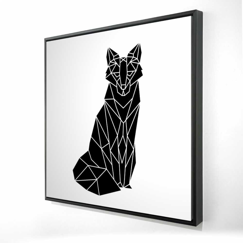2081-3636-AN268 36 x 36 in. Geometric Fox Black Animals Framed Canvas - Home Decor Art