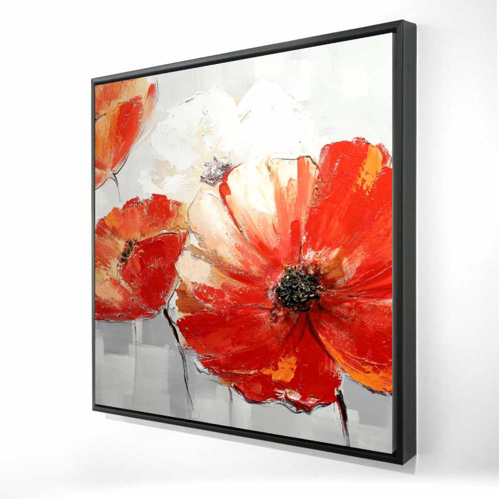 2081-3636-FL55-CR 36 x 36 in. Abstract Red Wild Flowers - Framed Canvas for Living Room