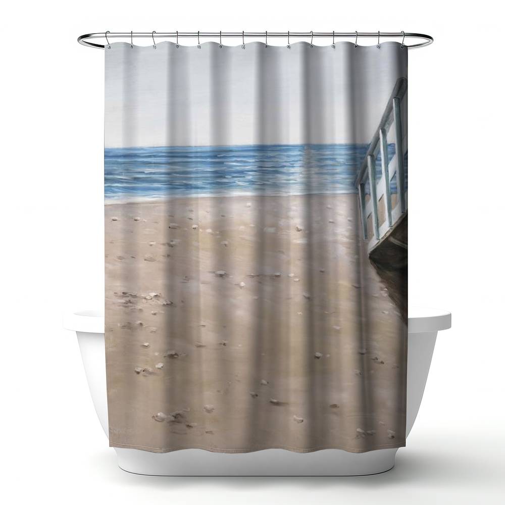 4240-7174-CO44-1 71 x 74 in. Soft Seaside Landscape Shower Curtain - Blue Sea American