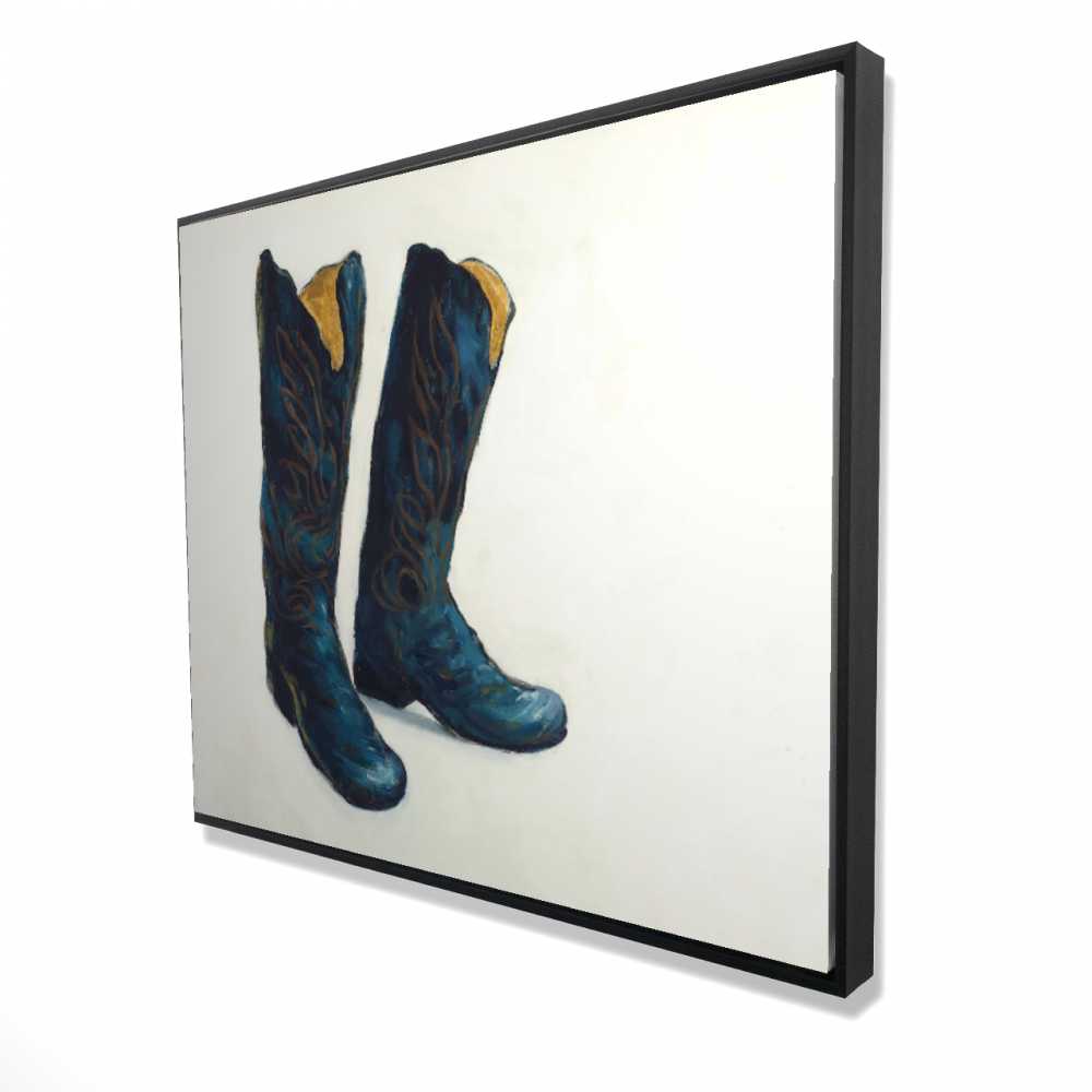 2081-4860-FA8 48 x 60 in. Leather Cowboy Boots - Blue Western Framed Canvas Decor