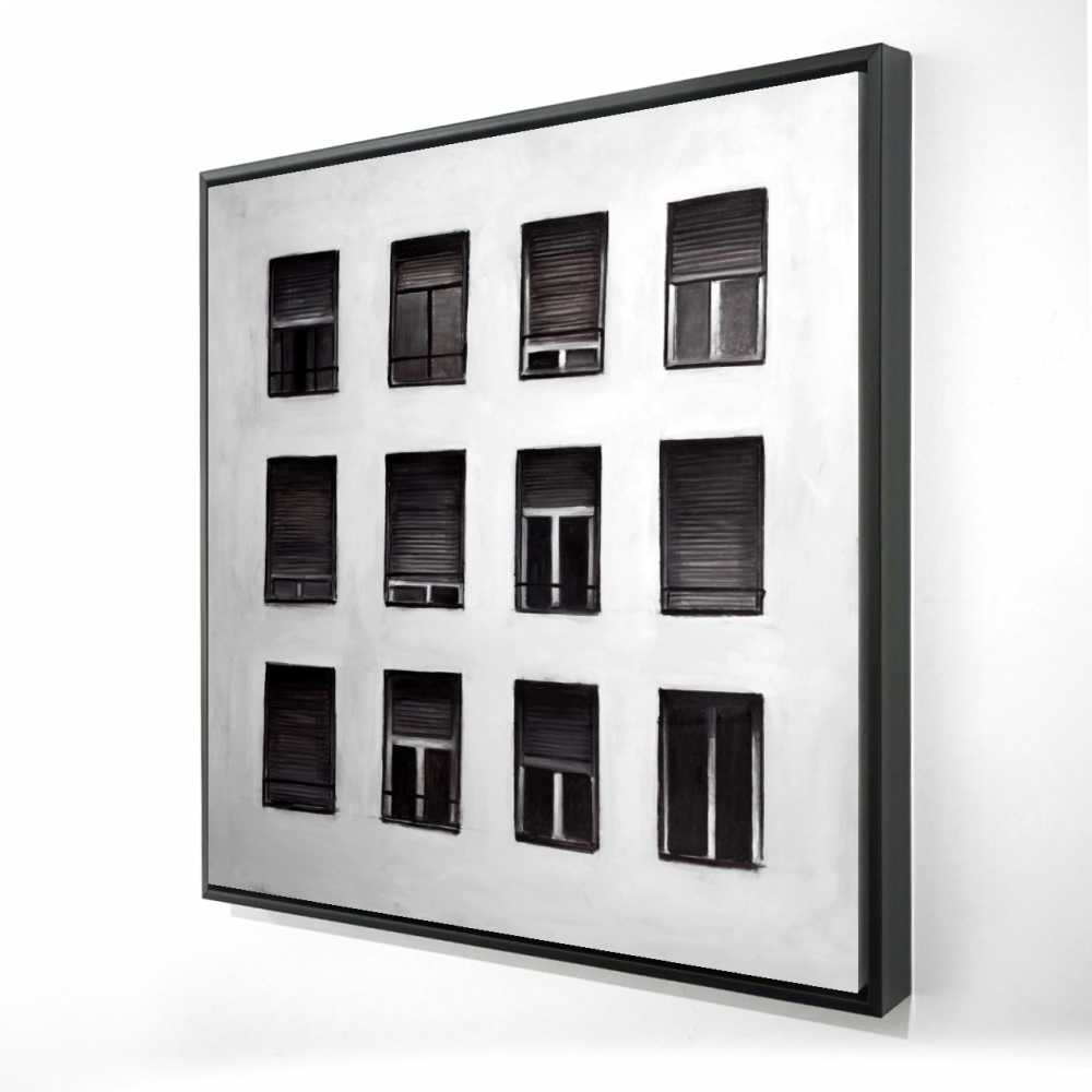 2081-3636-CI274 36 x 36 in. Windows - Monochrome Black Framed Canvas for Home Decor