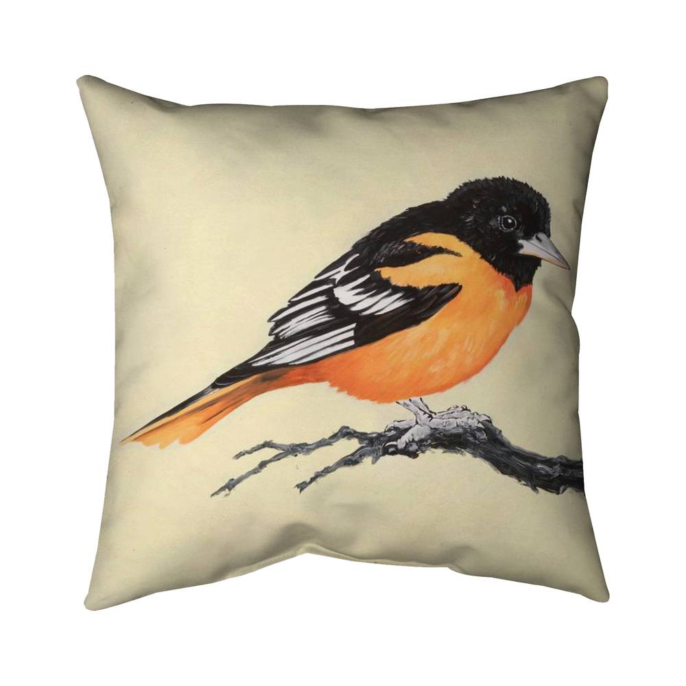 5542-2020-AN363 20 x 20 in. Realistic Little Bird on a Branch - Beige Animals Throw Pillow