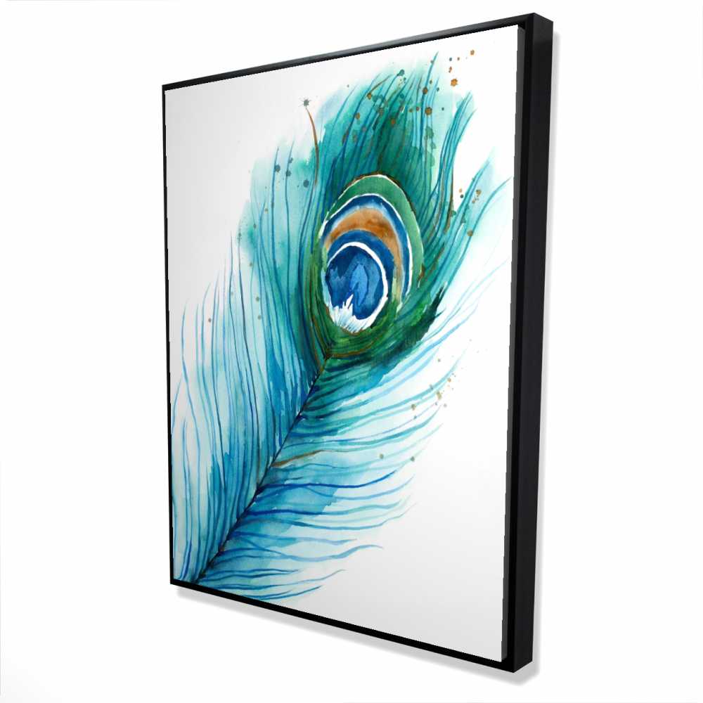 2081-4836-AN357 36 x 48 in. Long Peacock Feather - Illustrative Animals Framed Canvas