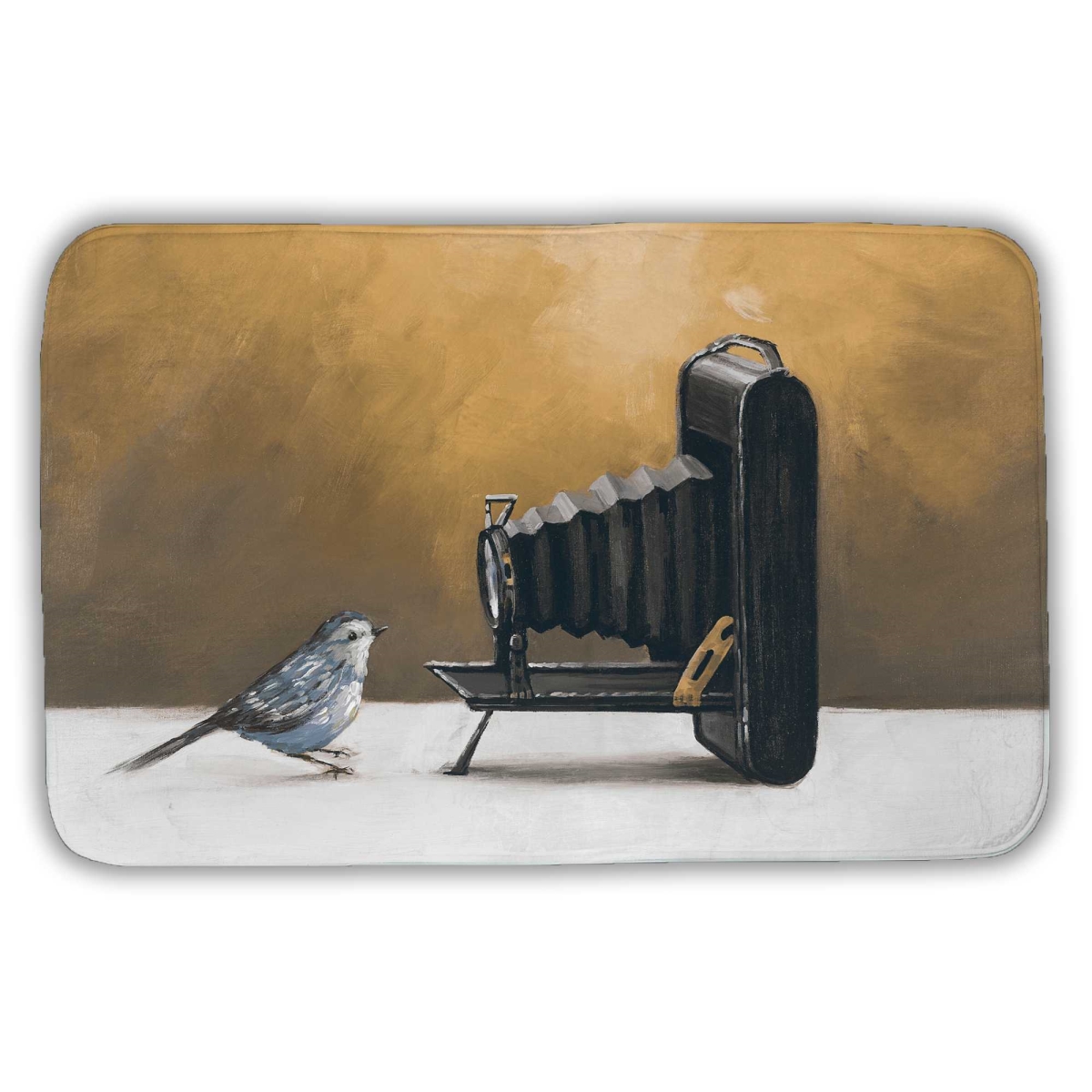 C1BM2134QFVY3V 21 x 34 in. Old Camera with Bird - Gold Rustic Bath Mat for Home Decor