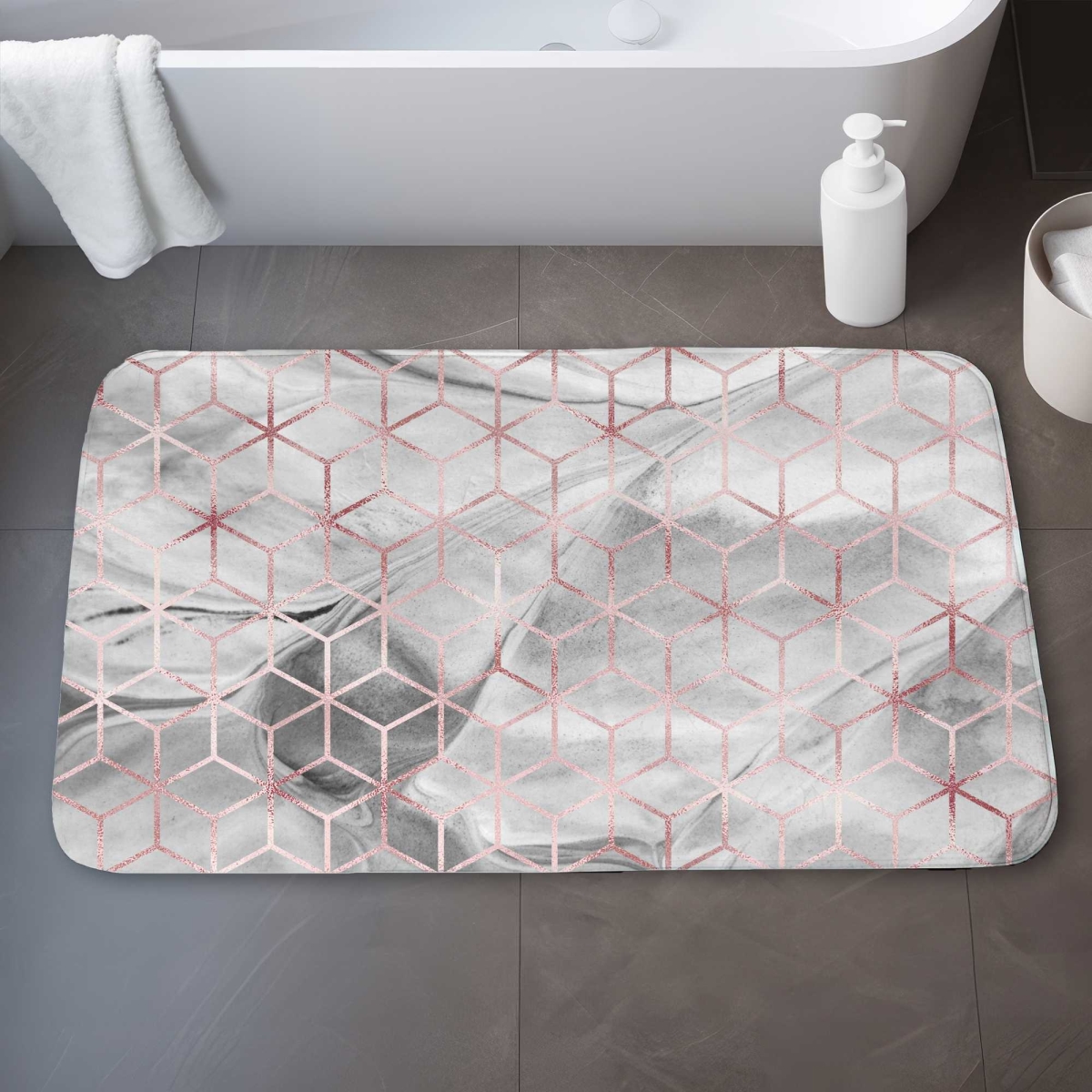 C1BM2134RTWBOW 21 x 34 in. Symmetry Patterns Gray Bath Mat - Stylish Decor Accessory