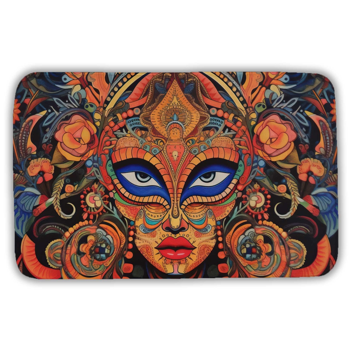 C1BM2134TA7Q1D 21 x 34 in. Aztec Face Blue Figurative Bath Mat - Home Decor Accent