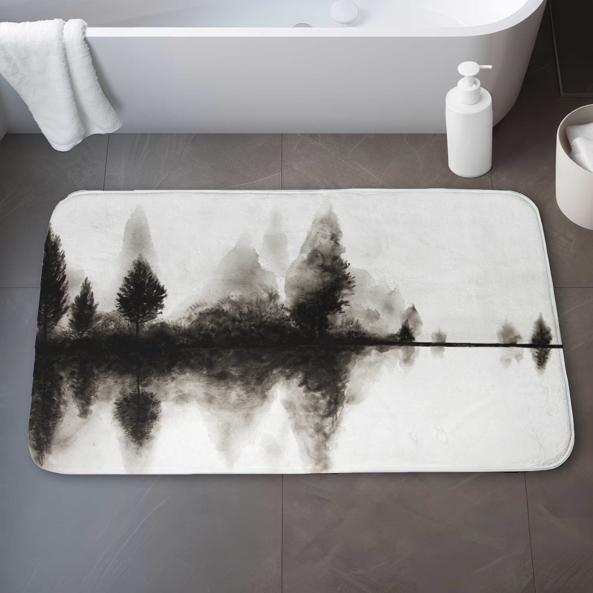C1BM2134UXZUTK 21 x 34 in. Reflection Minimalist Trees Bath Mat - Stylish