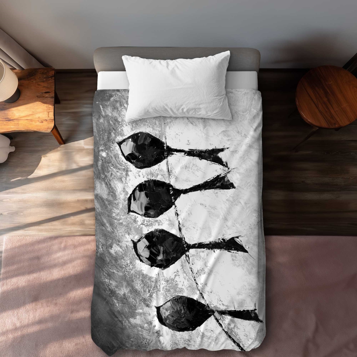 C1DCTXLWKREXTE Four Birds Perched - Feathers Contemporary Twin Size Extra Long Duvet Cover