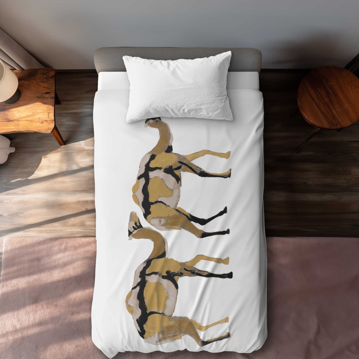 C1DCTXLWMMAYVT Two Abstract Dromadars Beige Livingroom Twin Size Extra Long Duvet Cover - Decor