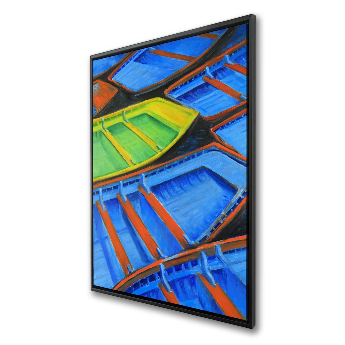 C1FC243678BMEI 24 x 36 in. Small Canoes - Green Boat Framed Canvas for Home Decor