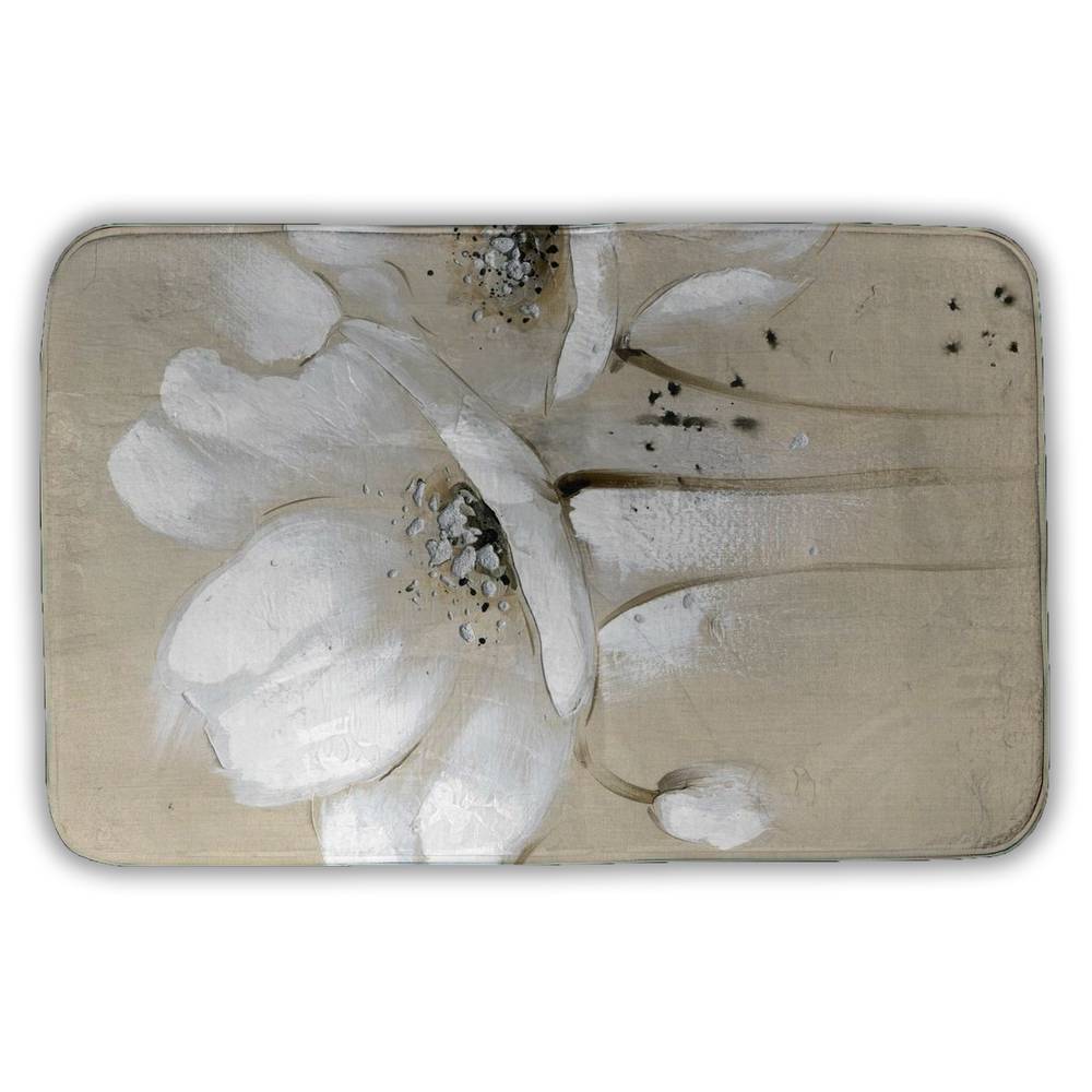 5930-3421-FL26 21 x 34 in. White Abstract Wild Flowers Bath Mat - Botanical Home Decor