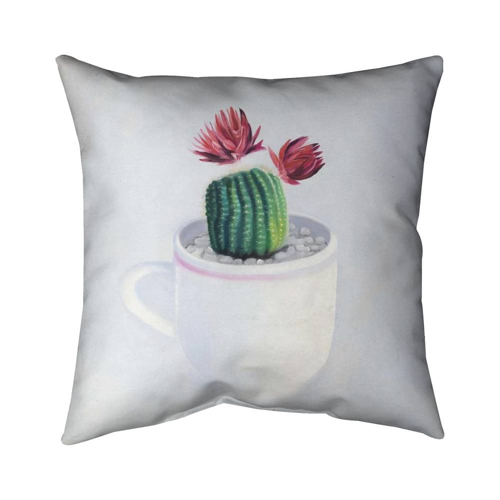 5543-2626-FL328 26 x 26 in. Mini Cactus in A Cup - Cactus Green Poly Twill Throw - Decor