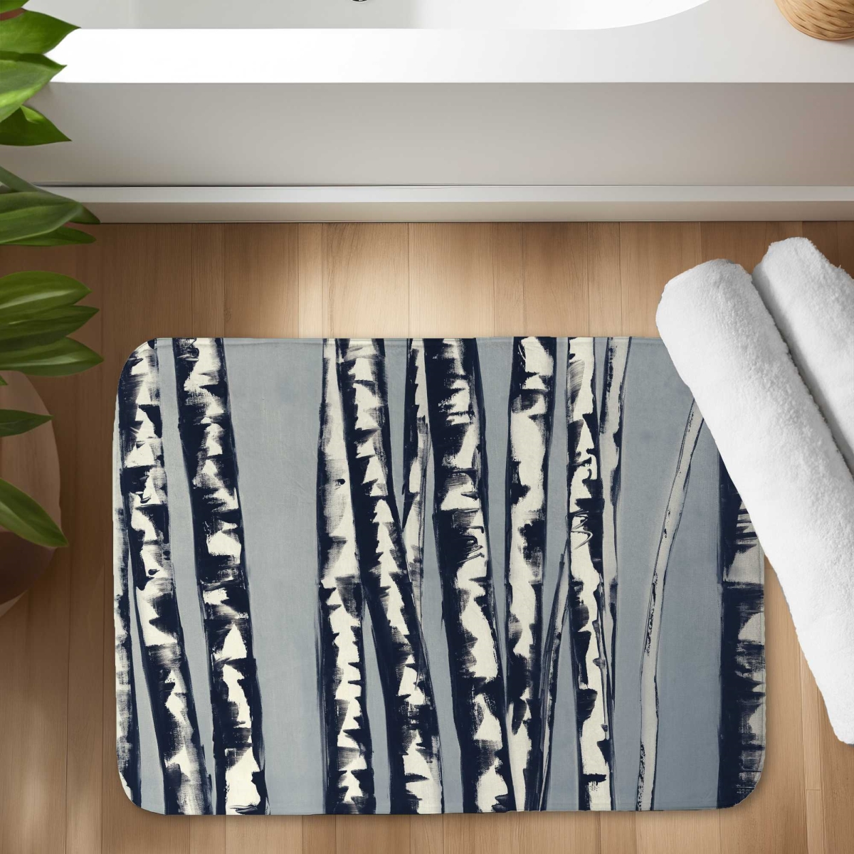 C1BM1724V0SUT7 17 x 24 in. Abstract Birch Forest Bath Mat - Botanical Landscapes Decor