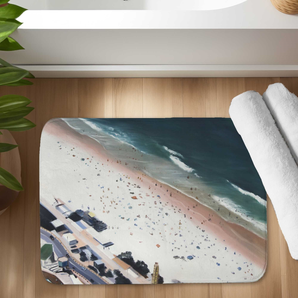 C1BM1724W2DPTQ 17 x 24 in. Hot Day at the Beach - Bedroom Satellite View Bath Mat
