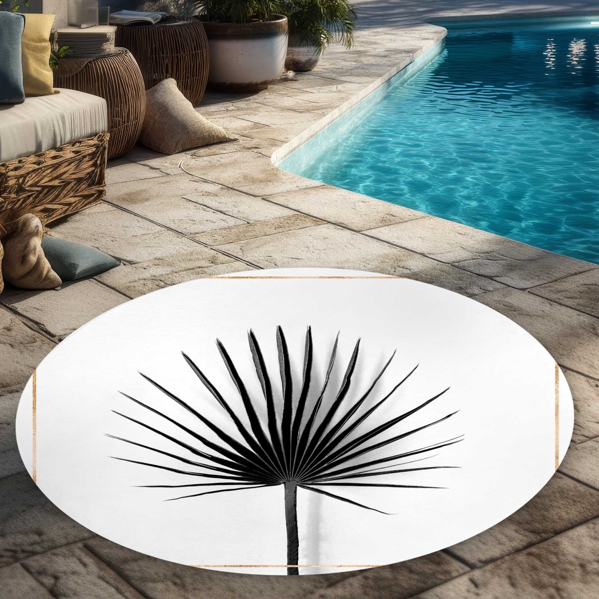 C1COAR55U0SX5J 5 x 5 ft. Cabbage Palm Leaf Rectangle Area Rug with Gold Lines - Botanical Outdoor