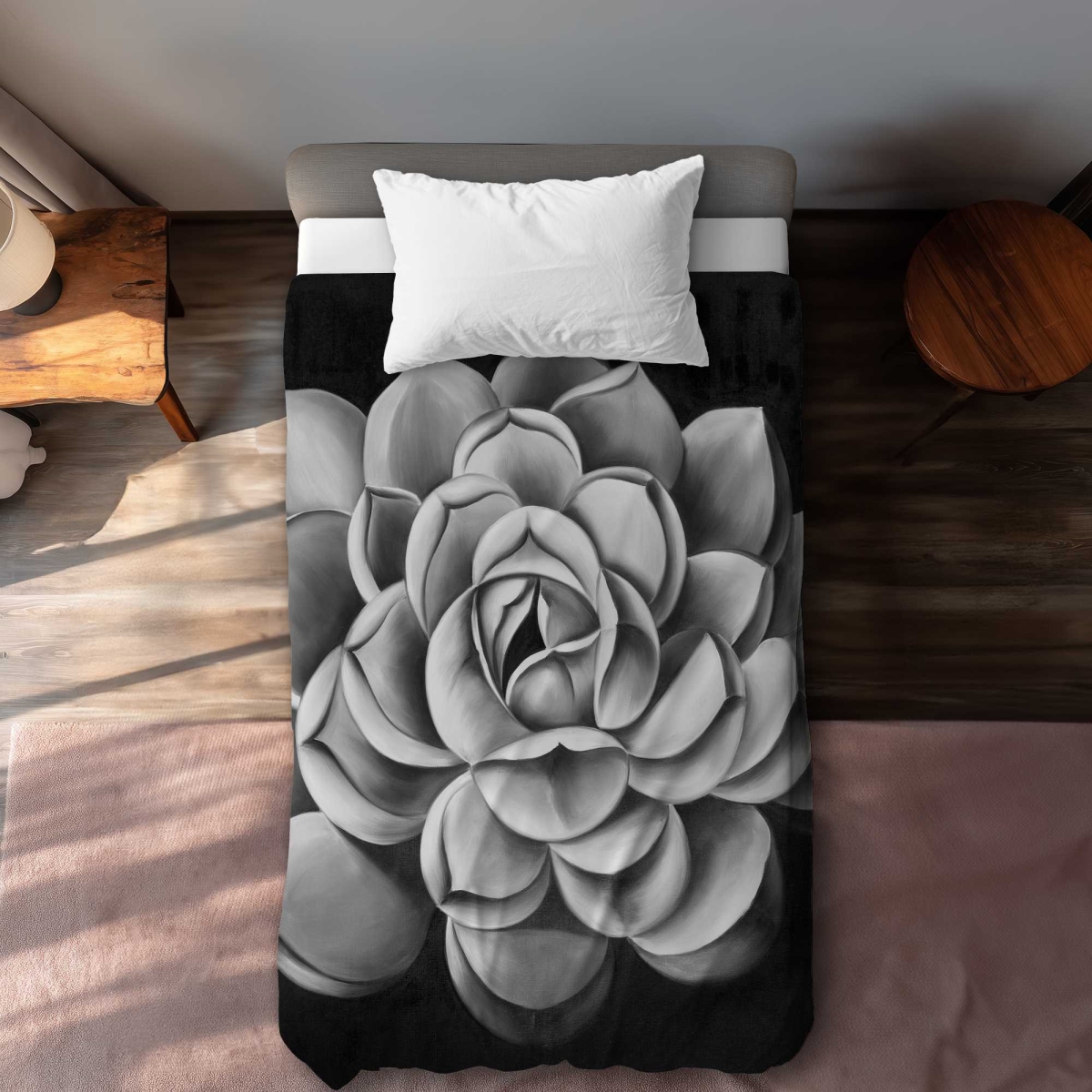 C1DCTXLW13WT1R Black & White Succulent Twin Size Extra Long Duvet Cover - Office Botanical
