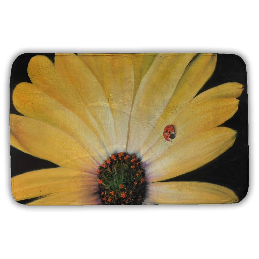 5930-3421-FL176 21 x 34 in. Yellow Daisy & Ladybug Bath Mat - Floral Home Decor