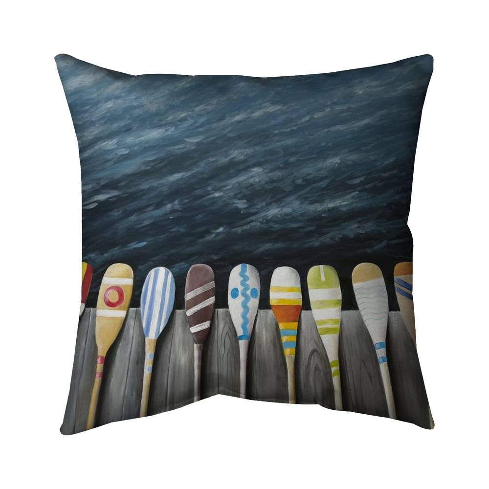 5543-2626-SP54 26 x 26 in. Colorful Paddles on the Dock - Coastal Blue Poly Twill Throw