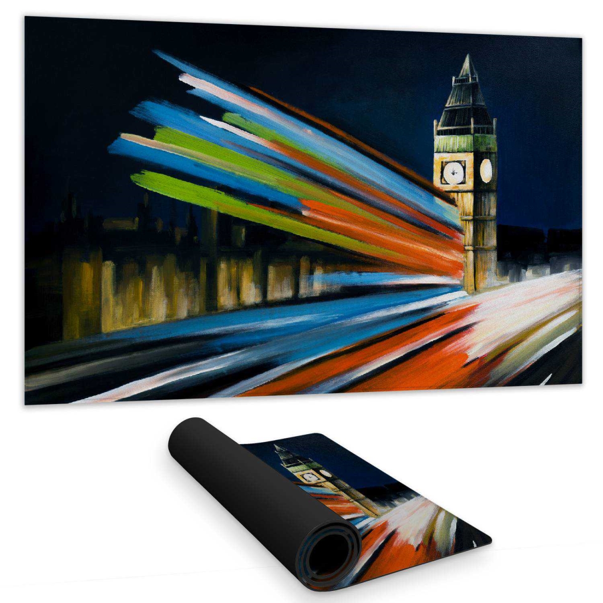 C1DM14249IVYRF 14 x 24 in. London Bus with Long Exposure - Building Contemporary Gaming Desk Mat