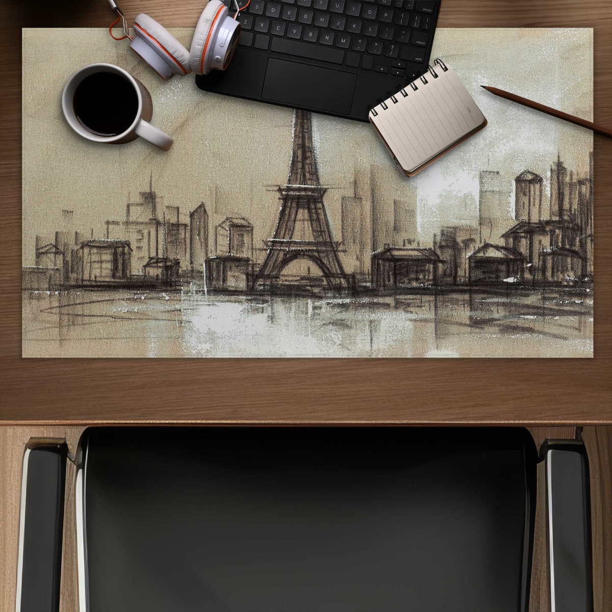 C1DM1424B04IVG 14 x 24 in. Eiffel Tower Sketch - Architecture Gaming Desk Mat for Home Decor